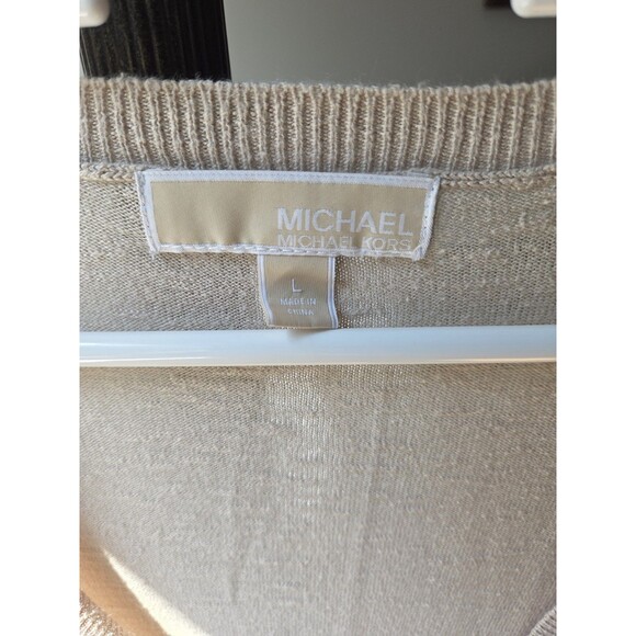 Michael Kors Beige Button Up Long Sleeve Sweater with Roll Tab Sleeves, Large - Picture 3 of 8